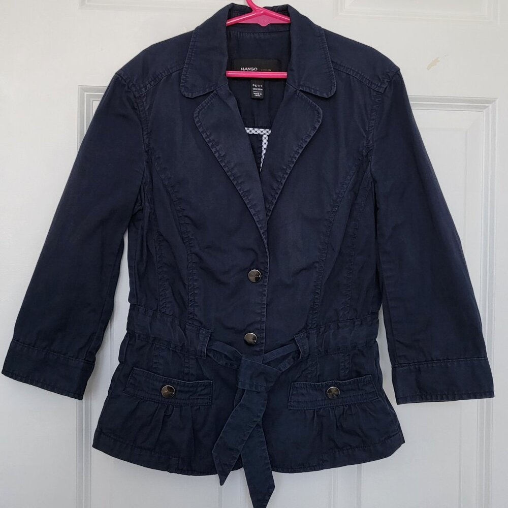 MANGO, Belted Utility Jacket, XS Petite, Navy Blue